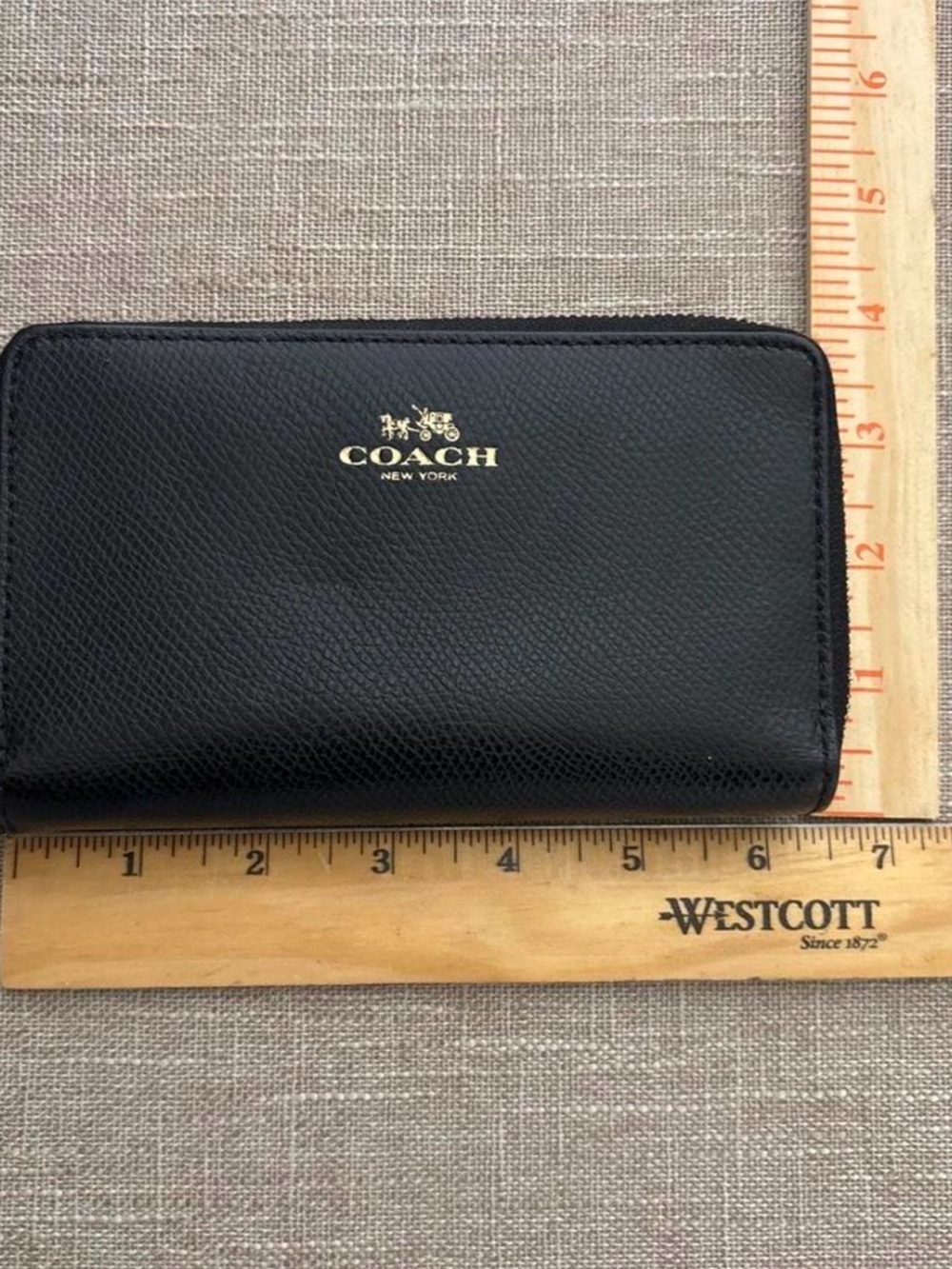 Coach Black Pebbled Leather Zip Wallet with Gold Logo - Picture 4 of 4